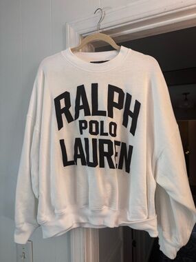Ralph Lauren White Crewneck Sweatshirt with Black Logo